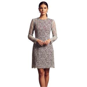Carven Lace Overlay Cocktail Shift Dress 6/38 A-Line Elegant Long Sleeve